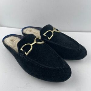 Rothys Cozy Bit Loafer Mule Shearling Lined Pointed Toe Black - Womens Size 9.5